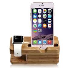 iPhone and iWatch Docking and Charging Station in Natural Wood