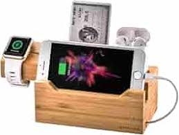 iPhone and iWatch Docking and Charging Station in Natural Wood