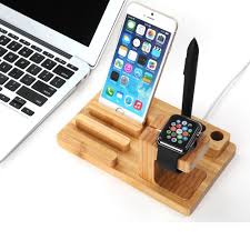 iPhone and iWatch Docking and Charging Station in Natural Wood